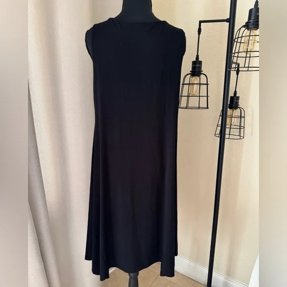 Eileen Fisher Women's Size Petite Medium Black Scoop Neck Sleeveless Midi Dress - Picture 4 of 6